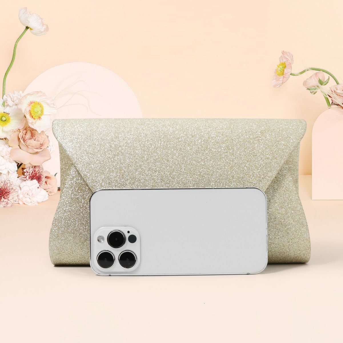 Dinner Ladies' Handheld Clutch Crossbody Underarm Bag, Metal Flip Top, Frosted Evening Bag