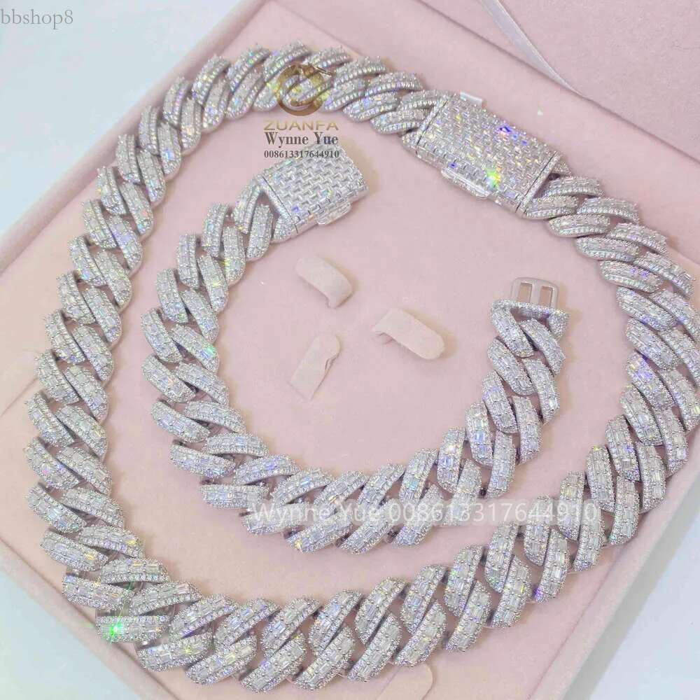 New 20mm Thick Heavy Baguette Gra Certificate Pass Dia Tester Vvs Moissanite Cuban Chain