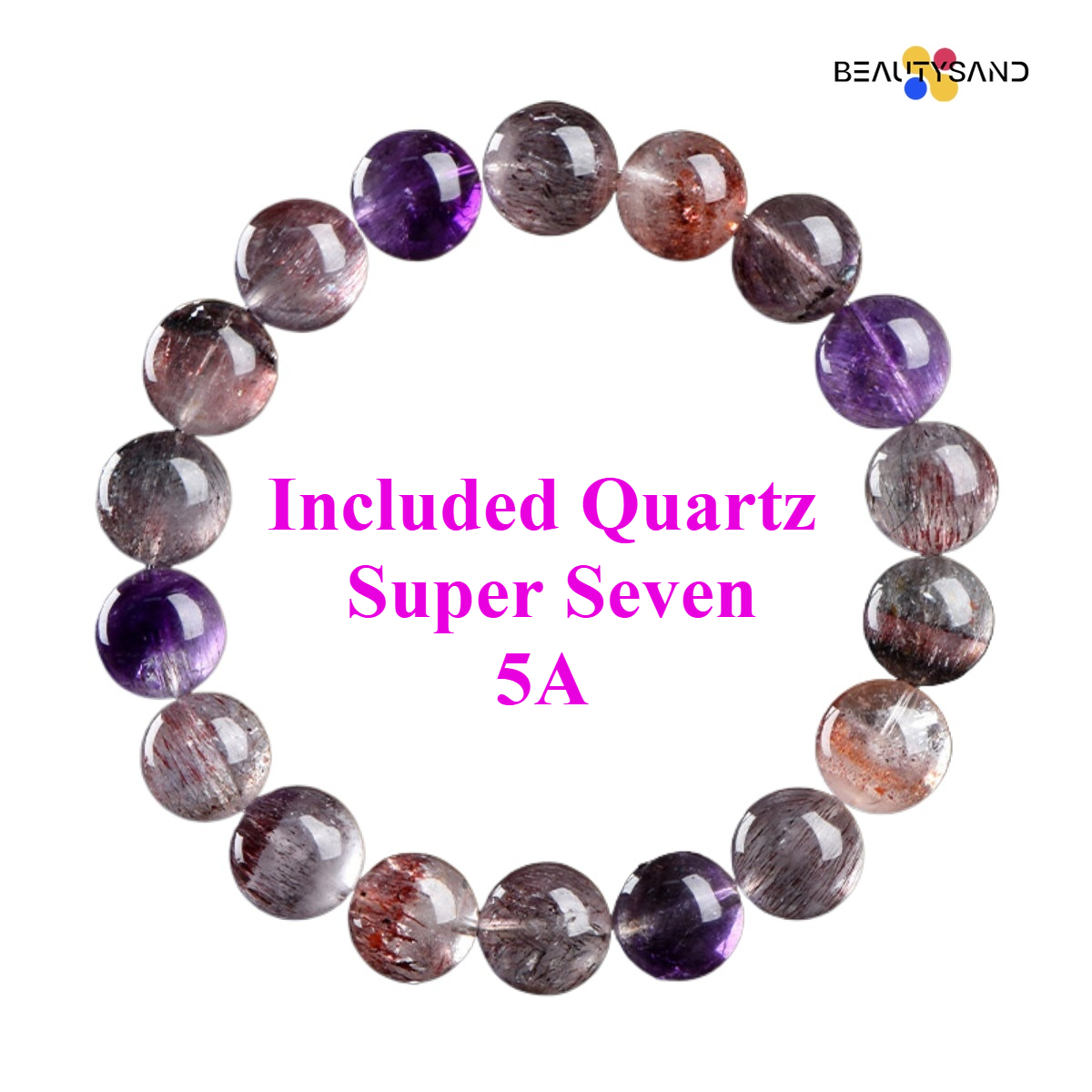 Feng Shui Crystal Pendulum 5A Natural Included Quartz Super Seven Round Beads Bracelet Purple Titanium Crystal Amethyst Aura Cleansing Bracelet Factor