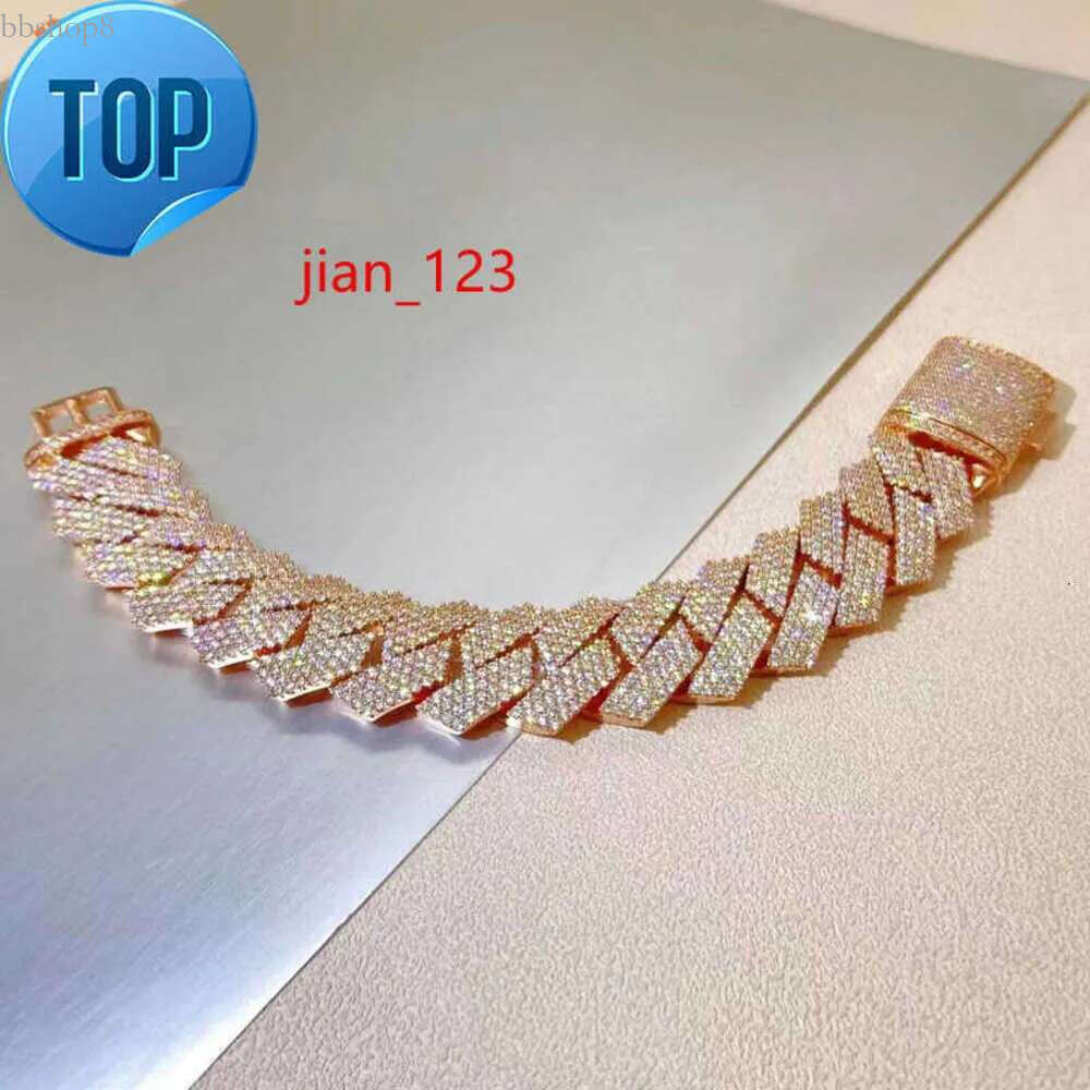 High Quality Hip Hop VVS Moissanite Custom Sparkg Rose Gold Jewelry Ice Out Of Cuban Bracelet