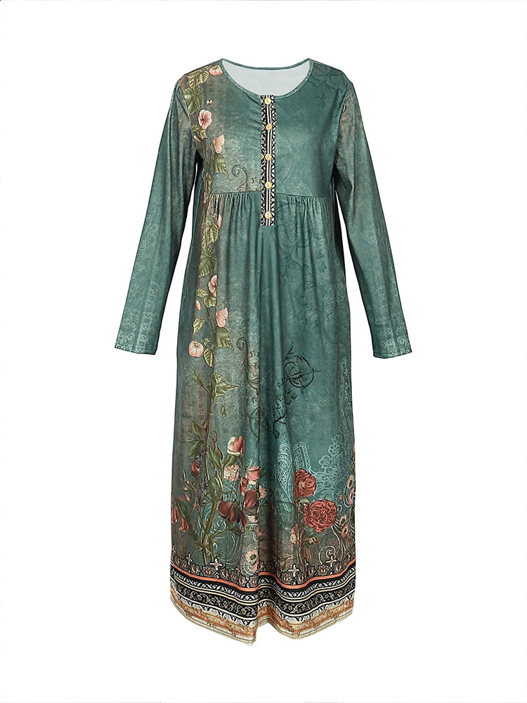 Summer Womens V-Neck Split Sleeve Button Dress V-Neck Printed Pattern Pleated With Pockets Maxi Dresses 250122