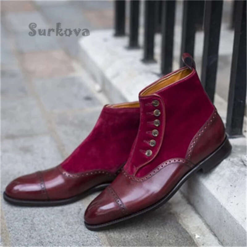 Flat Wedges Pu Leather Ankle Fashion Pointed Toe Button Metal Decoration Suede Casual Men's Shoes Large Size Short Boots