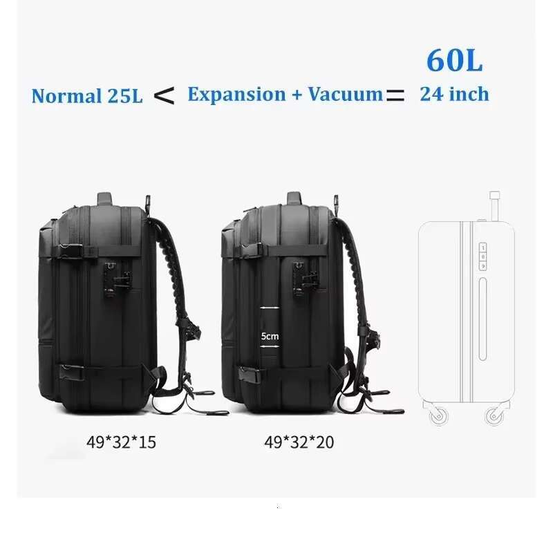 Backpack Man Travel Vacuum Compression With Electric Pump 17In Laptop Bag Waterproof Storage Expandable Fashion Casual Back Pack