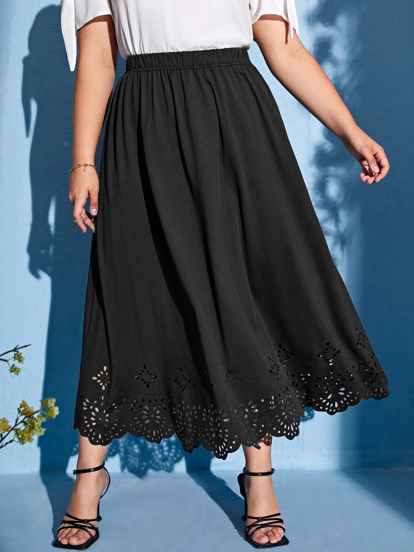 autumn 2024 plus size womens skirt with gentle elegant and temperament style slit n solid color 250121