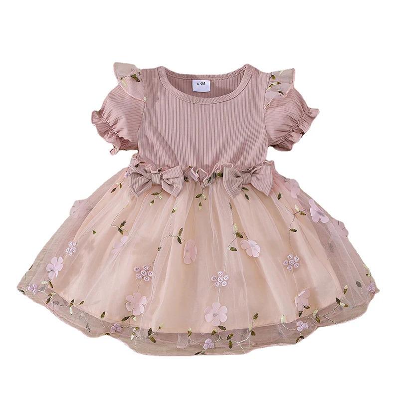 Summer Baby Girls Princess Dress 03Y Floral Embroidery Infant Mesh Toddler Puff Sleeve Clothes Cute Tulle Costume 250117