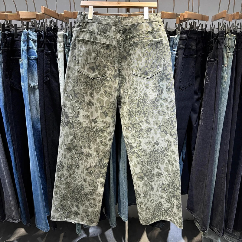 PFNW Menswear Washed Straight Pants Unisex High Street Leopard Print Loose Causal Jeans Spring 2025 Wide Leg Pants 28W5865 250120