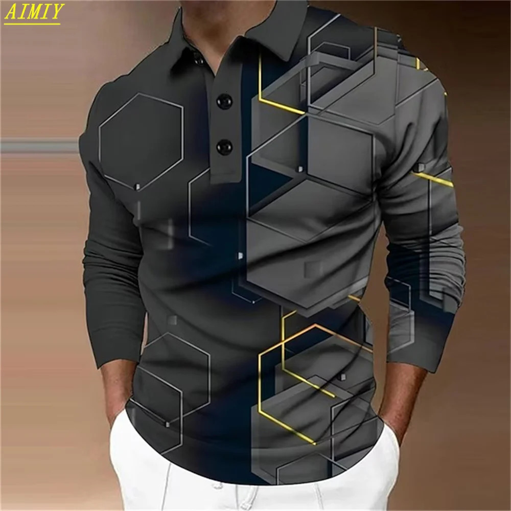 Mens long sleeved polo shirts golf shirts graphic printed clothing transition 3D printed outdoor long sleeved comfortable tops 250118