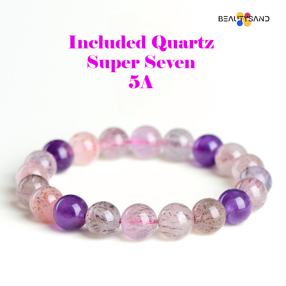 Feng Shui Crystal Pendulum 5A Natural Included Quartz Super Seven Round Beads Bracelet Purple Titanium Crystal Amethyst Aura Cleansing Bracelet Factor