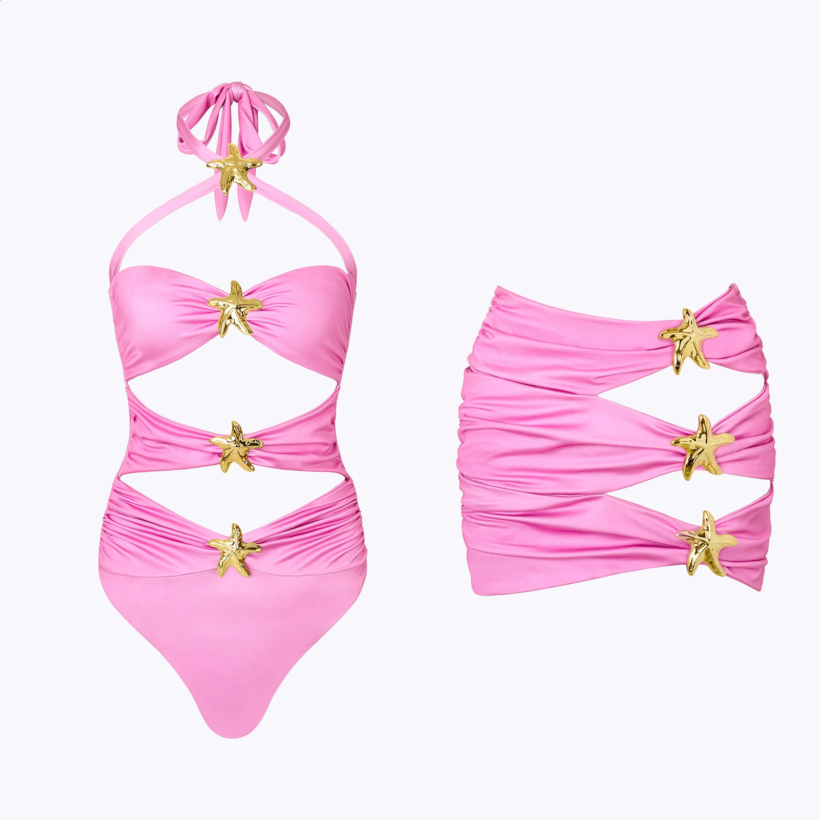 2024 Cutout One Piece Swimsuit with Skirt Bodysuit Monokini Print Halter High Leg Bathing Suits Swim Suit Wear Beachwear 250116