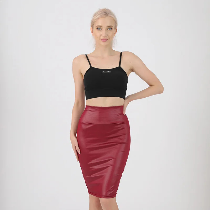 Women PU Leather Skirt High Waist Pencil MiniSkirt Stretchy Bodycon Skirts Club Wear Fashion Fit ALine Sexy Tight 250121