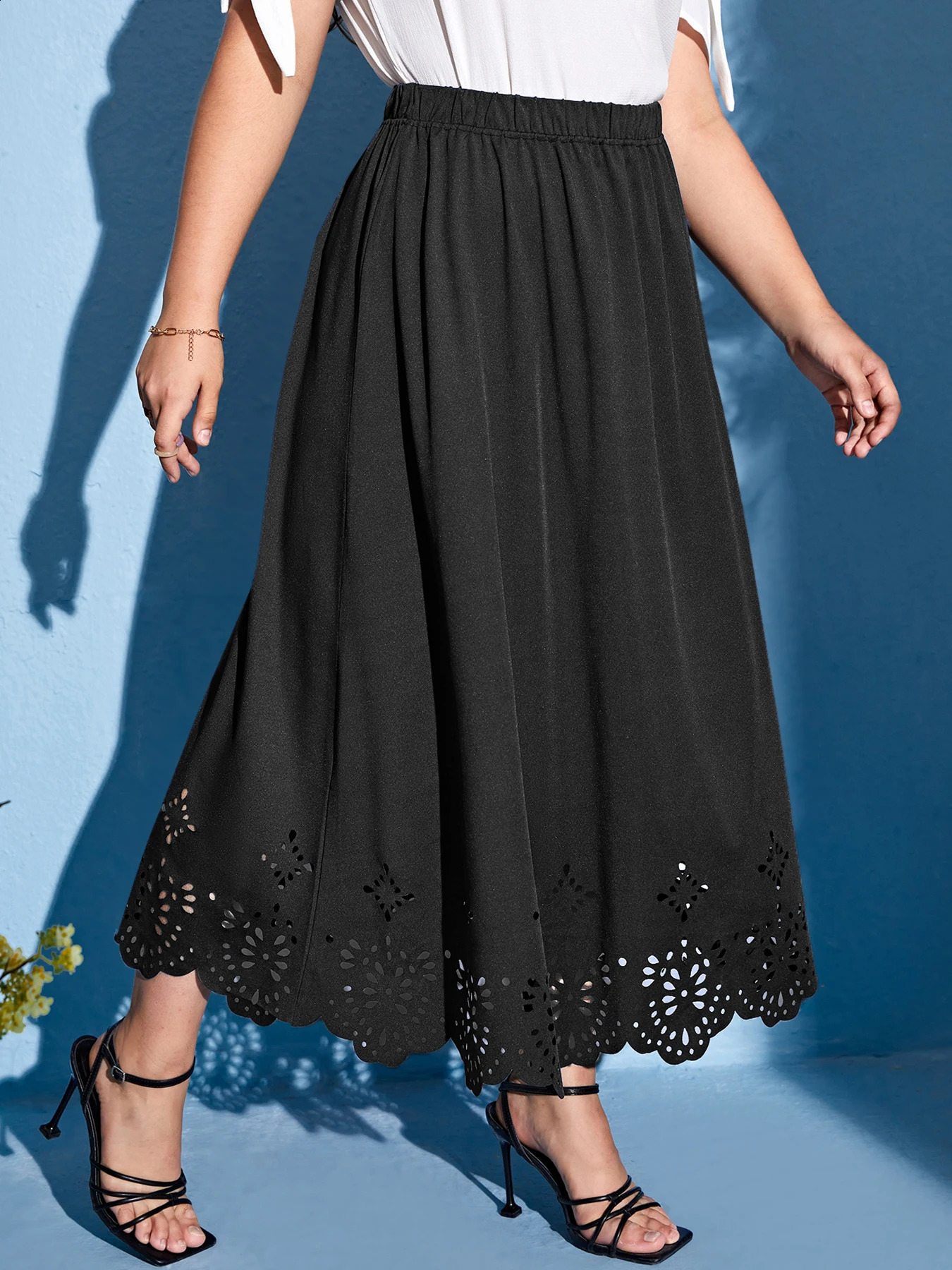 autumn 2024 plus size womens skirt with gentle elegant and temperament style slit n solid color 250121