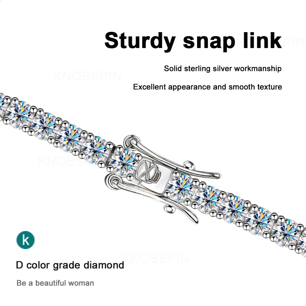 Knobspin m 4mm Tennis Bracelet Full Diamond GRA 925 Silver Plated 18k Wedding Party Jewelry Bracelets for Women Man 250121