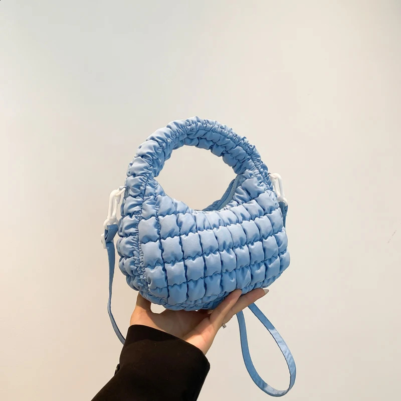 Women Puffer Tote Bag Pleated PU Leather Cloud Bubbles Hobo Solid Padded Bag Removable Strap Cute Pouch for Party Vacation 250113