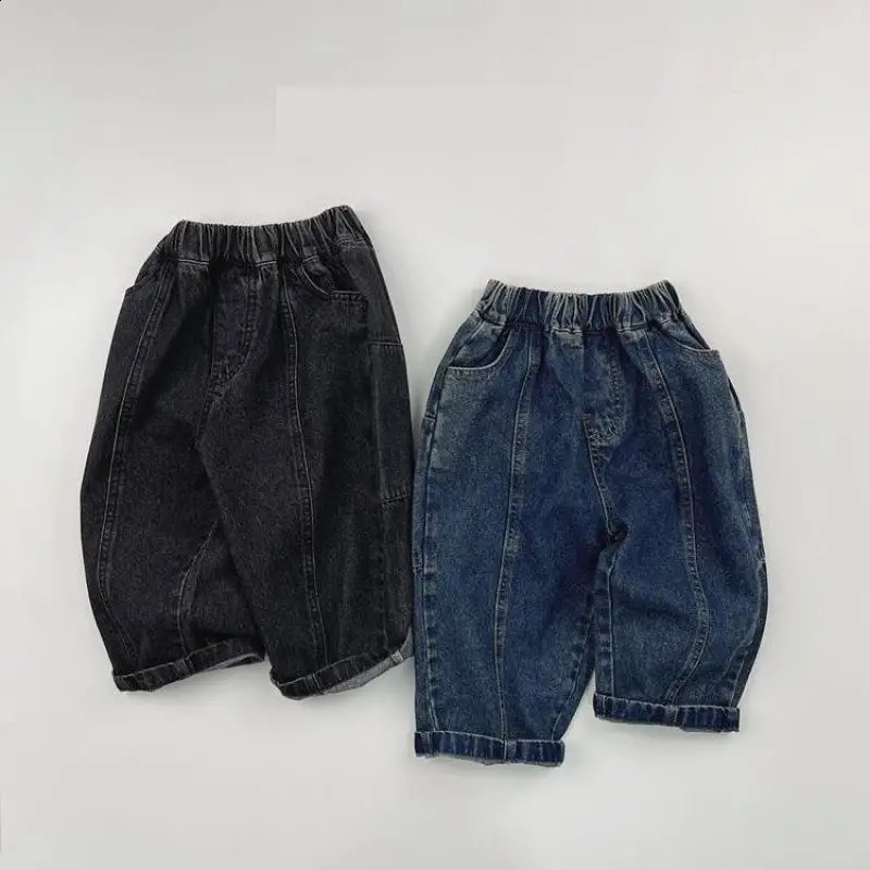 Spring Children Vintage Denim Trousers Toddler Boys Girls Loose Straight Leg Pants Kids Fashion Casual Versatile Jeans 250115