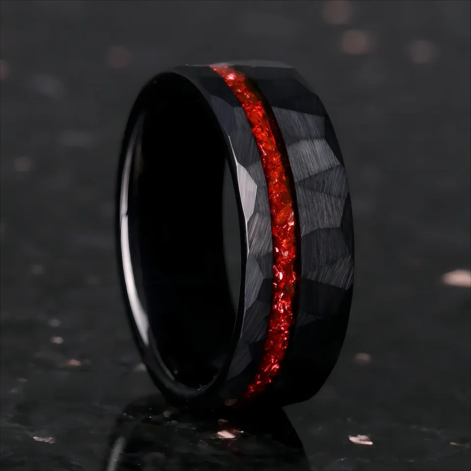 8mm Red Ruby Black Tungsten Carbide Rings For Men Wedding Engagement Band Birthday Anniversary Gift For Him 250117
