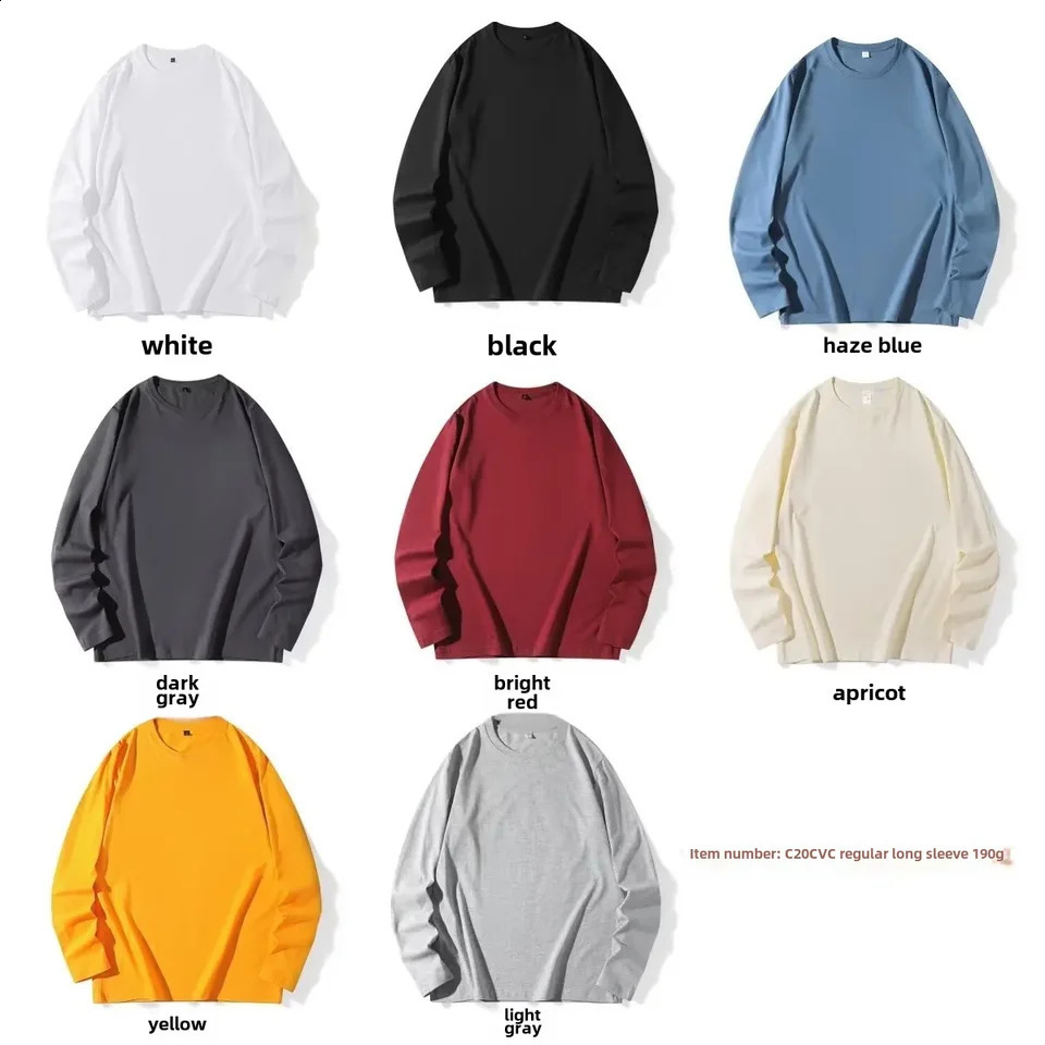 Spring Autumn Long Sleeve Tshirt Pure Cotton Men Womens Color Round Neck Fine Combed Loosefit Versatile Base Layer Top 250108