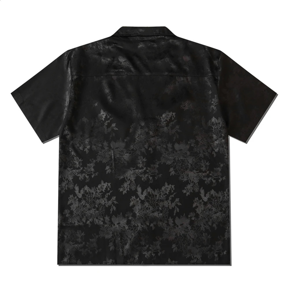Cuba Collar Flower Jacquard Vintage Mens Shirts Satin Soft Cool Material for Men Women Unisex Clothing White Beige Black 250110