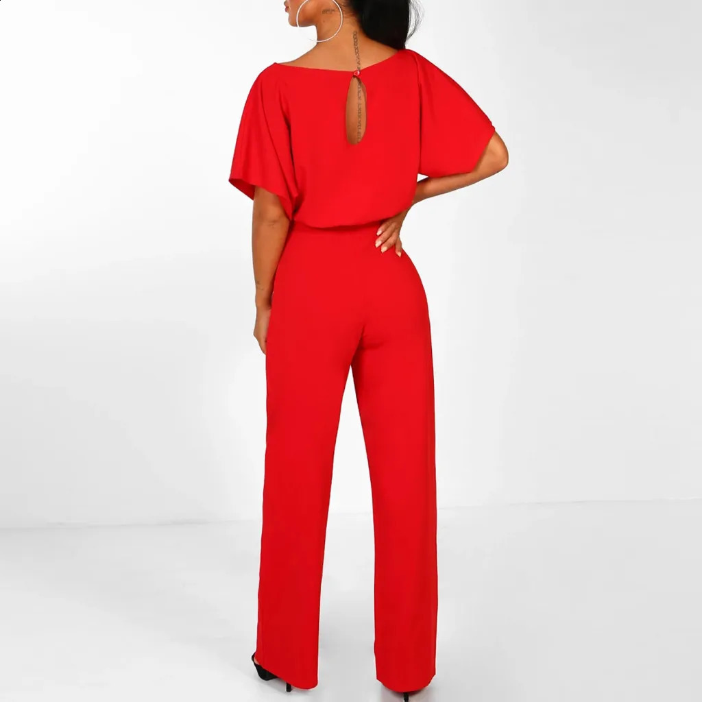 Women Summer Jumpsuit Short Sleeve Elegant Jumpsuit Long Wide Leg Pants High Waist Casual Bodysuit Plus Size Overalls Loose 250114