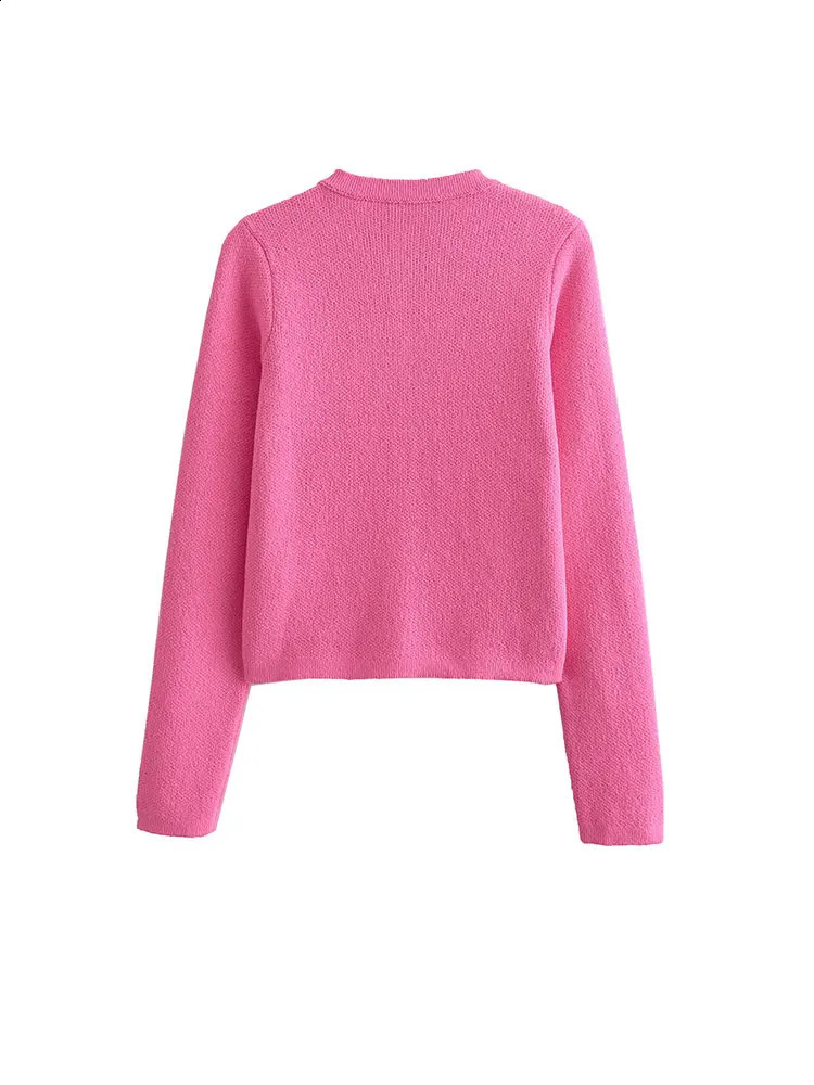 TRAF Womens Knitted Cardigan Sweater Golden Buttons Front Patch Pockets Long Sleeve Female Outerwear Chic Tops 250116