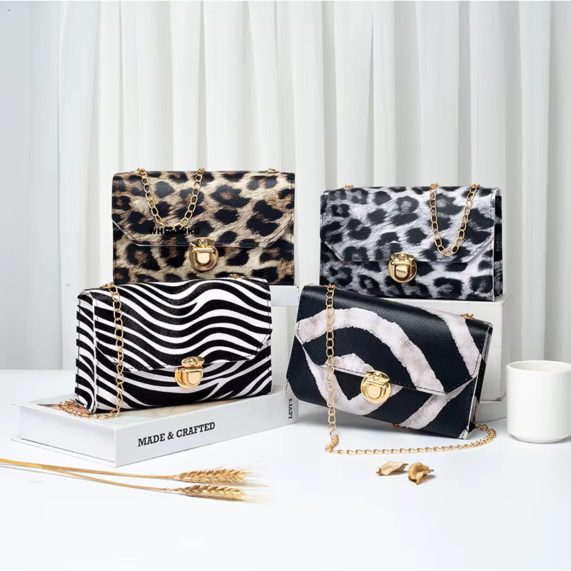 Women Designer With Chain Shoulder Leopard Print Leather Handbag Ladies Fashion Crossbody Bag Casual Tote
