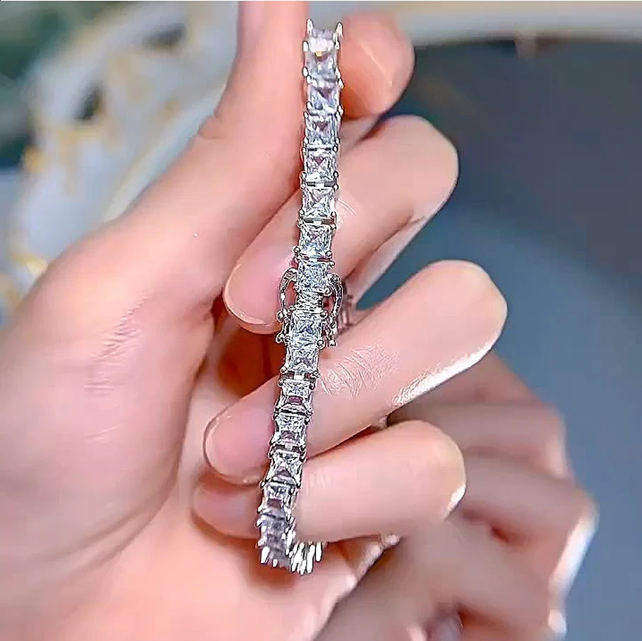 0.4Carat Princess Cut Tennis Bracelets with Gra Certificate 925 Sterling Silver Square Shape Diamond Bangle for Women 250121