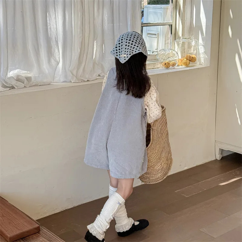 5264 Childrens Clothing Spring Girls Korean Corduroy Jumpsuit Pantsuit Casual Strap Pants 250117