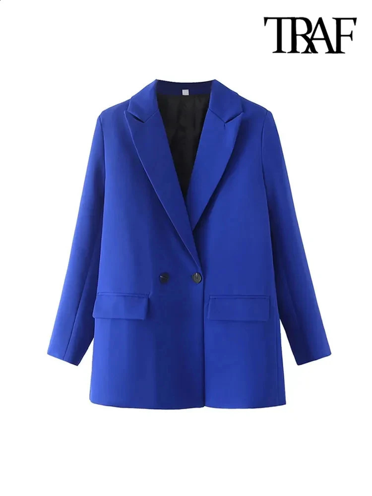 TRAF Women Chic Office Lady Double Breasted Blazer Vintage Coat Fashion Notched Collar Long Sleeve Ladies Outerwear Stylish Tops 250120