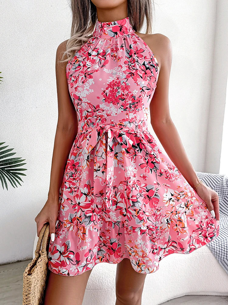 Summer Women Floral Printed Halter Sexy Short Dress Woman ClothingDress WomenWomens Casual Beach DressesSexy Costume Women 250122