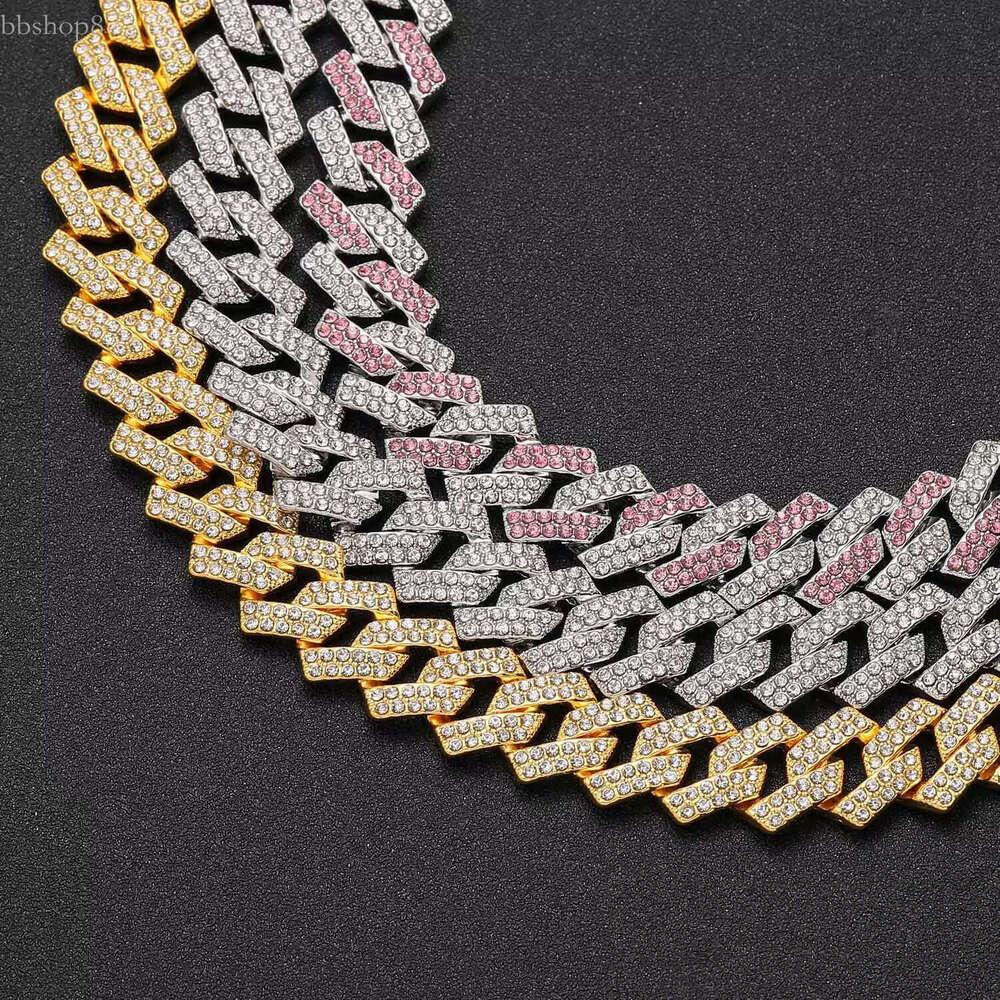 European American Male Hip Hop Necklace 14mm Pink White Dia Cuban k Clavicle Chain