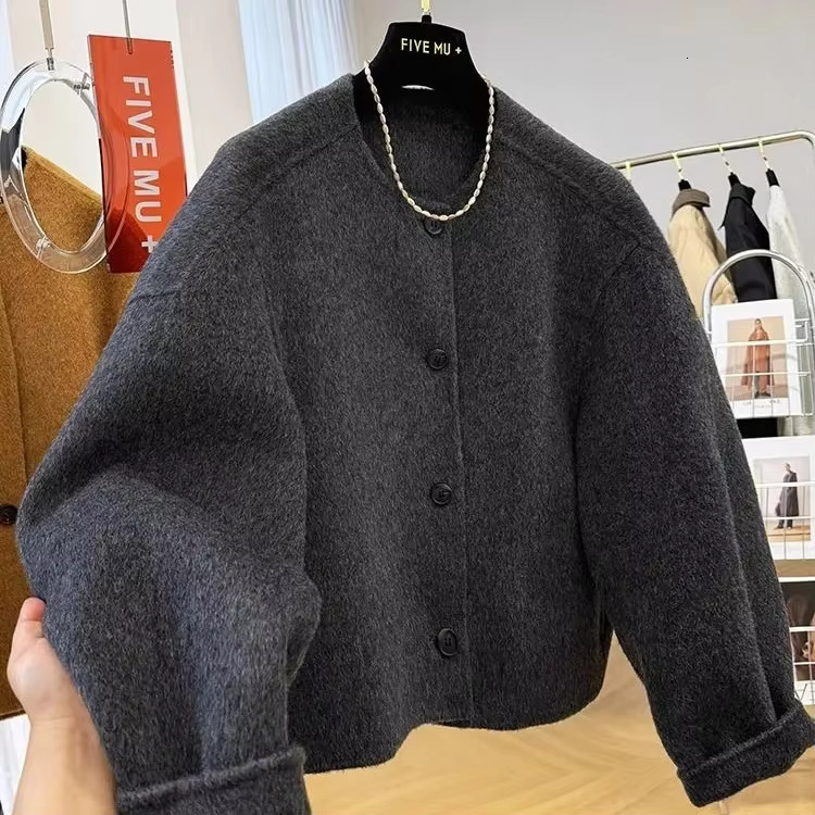 Wool Double-Sided Woolen Coat Women Autumn And Winter Round Jackets Long Sleeves Short Blends Coats
