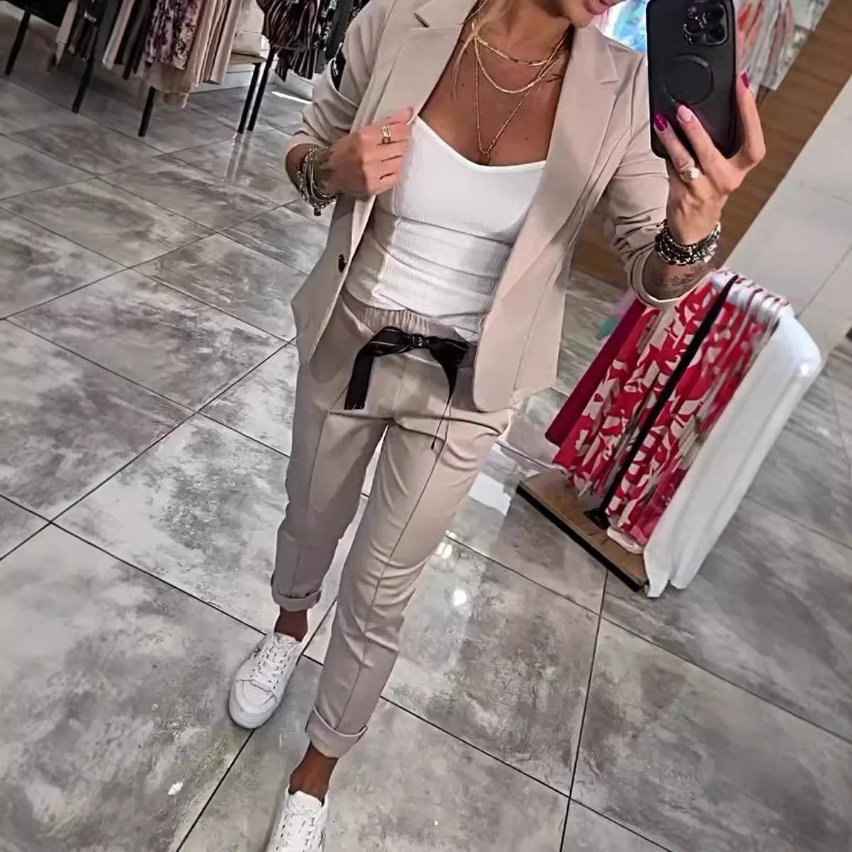 Autumn And Winter Women Casual Solid Color Slim Fit Blazer Two-piece Fashion Button Cardigan Jacket Pencil Pants 2-piece Suit 250120