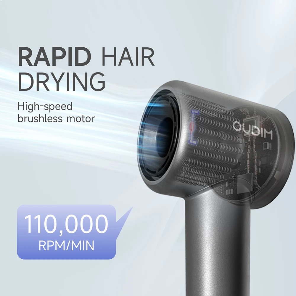 Compact Hair DryerFaster Drying Shinier HairTemperature LED Display 110000RPM/MIN Portable Ionic Blow Dryer 250520