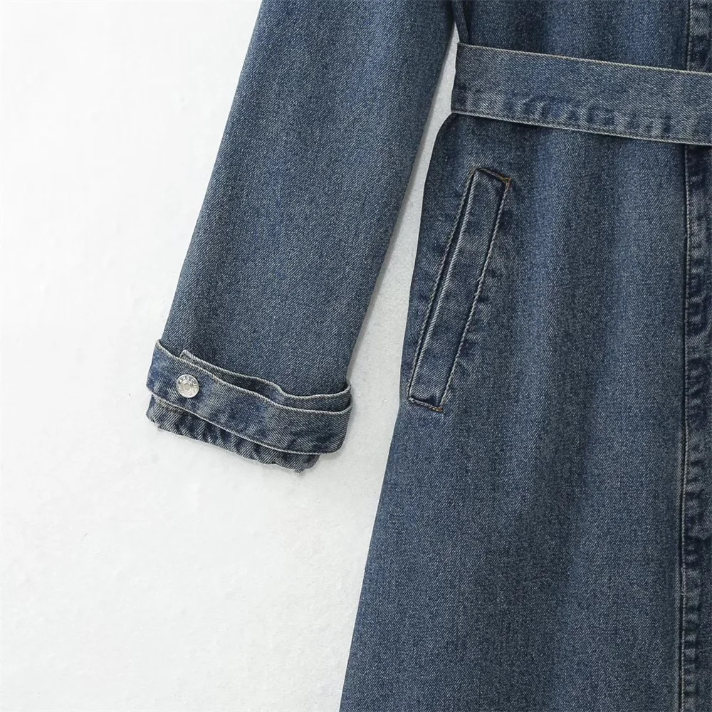 UNIZERA Autumn/Winter Product Womens Fashion Casual Loose Versatile Long Belt Denim Windbreaker 250118