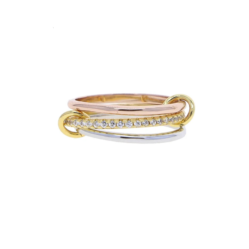 Style 3-Color 4-Link Mixed Finger Jewelry Micro Laying Cubic Zircon Womens Fashion Stacked Ring 250109