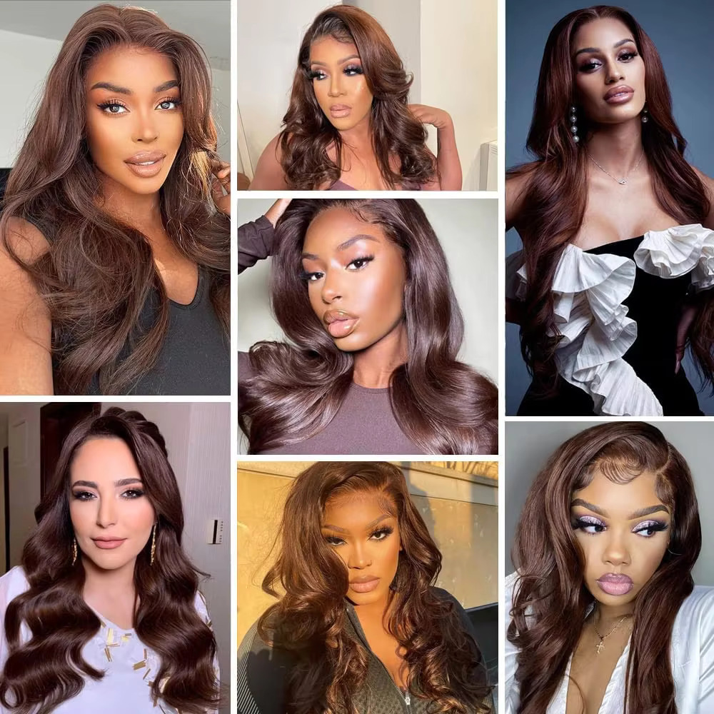 Chocolate 360 13x6 Frontal 100% Wig Body Wave Brown 13x4 HD Lace Front Human Hair Wigs For Women