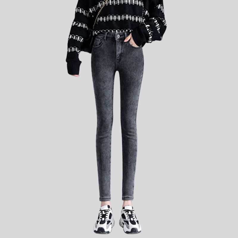 New high-waisted jeans women's pants autumn and winter velvet new outer wear thickened tight elastic versatile small feet pencil pants