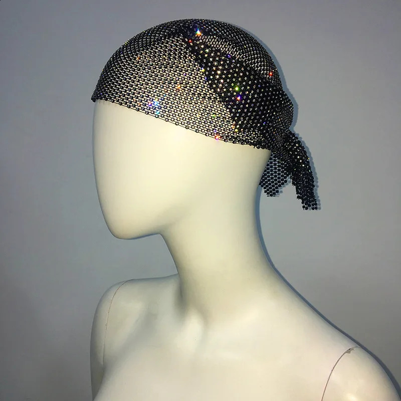 Shiny Diamond Turban Head Scarf Woman Fashion Rhinestone Mesh Hollow Out Night Club y2k Party Rave Girl Hijab Headscarf 250121