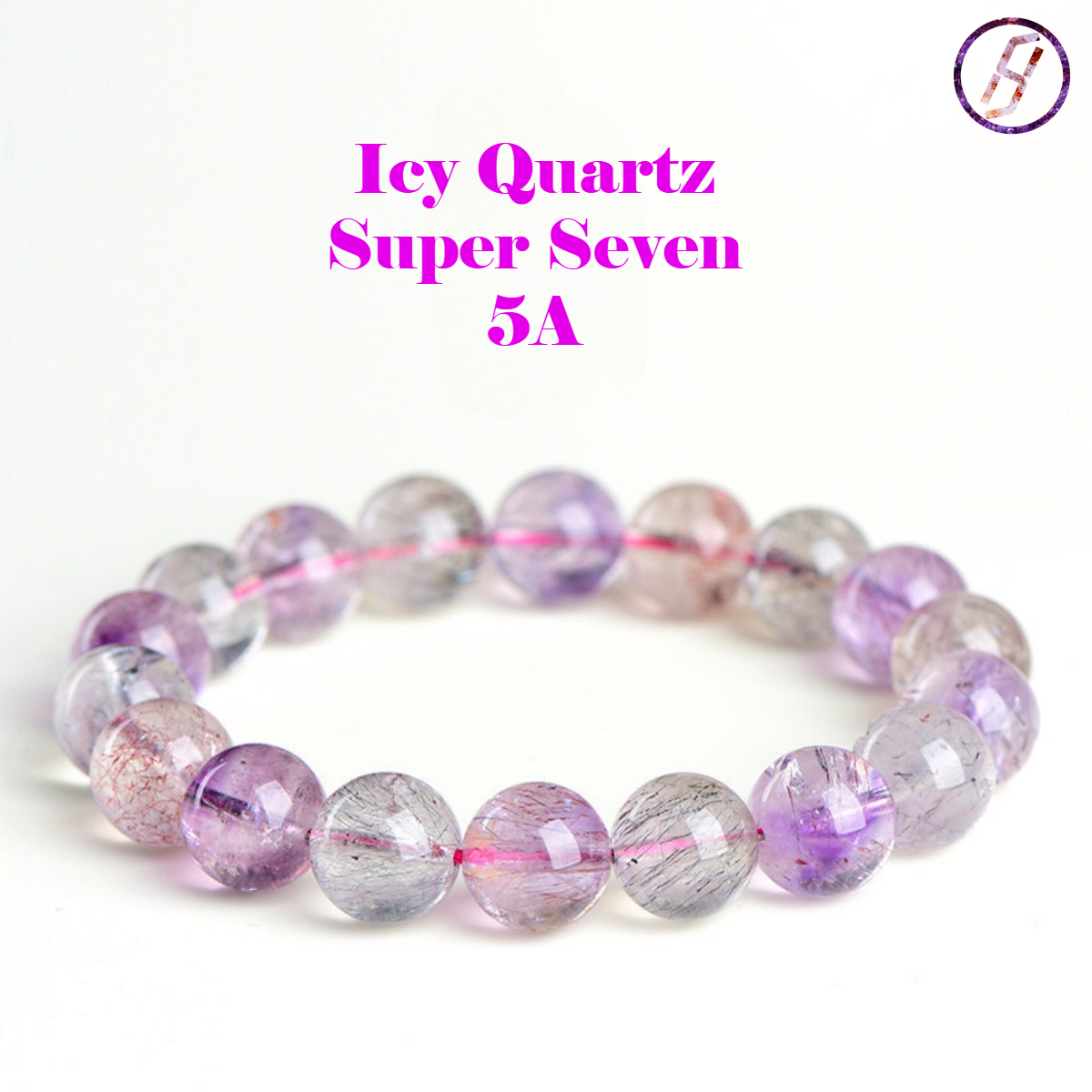 5A Natural Ice Quartz Super Seven Round Beads Bracelet Purple Titanium Crystal Aurora Loose Beads Bracelet Factory Direct Sales