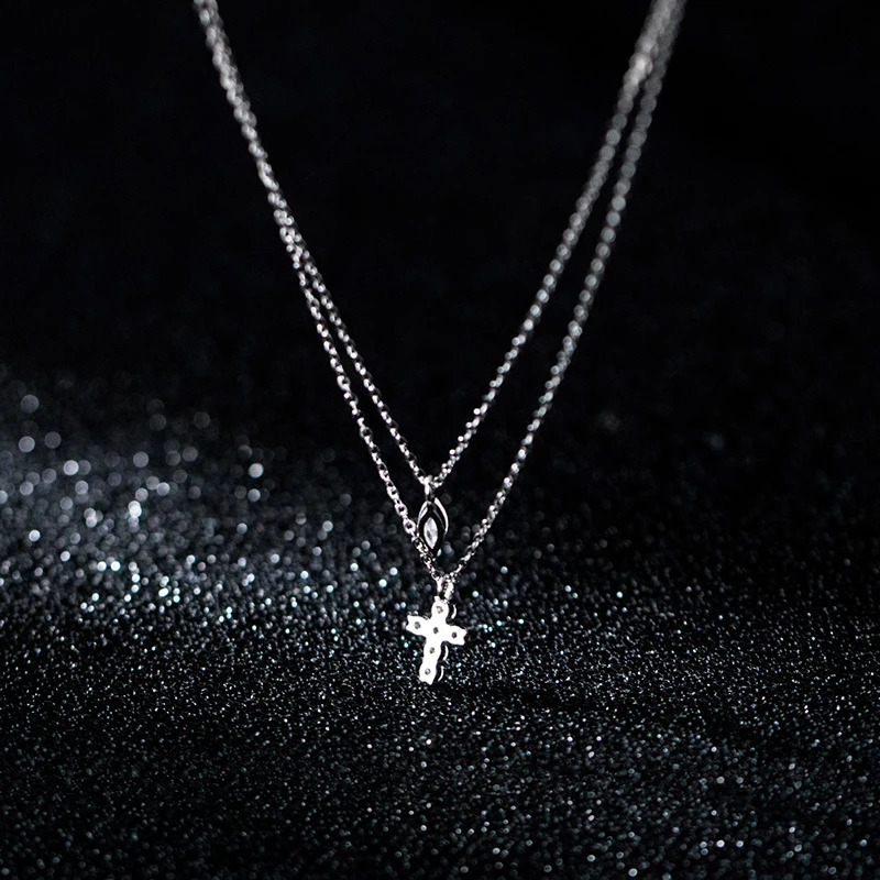 WANTME 925 Sterling Silver Trendy Double Cross Geometric Zircon Statement Gold Clavicle Necklace for Women Elegant Charm Jewelry 250117