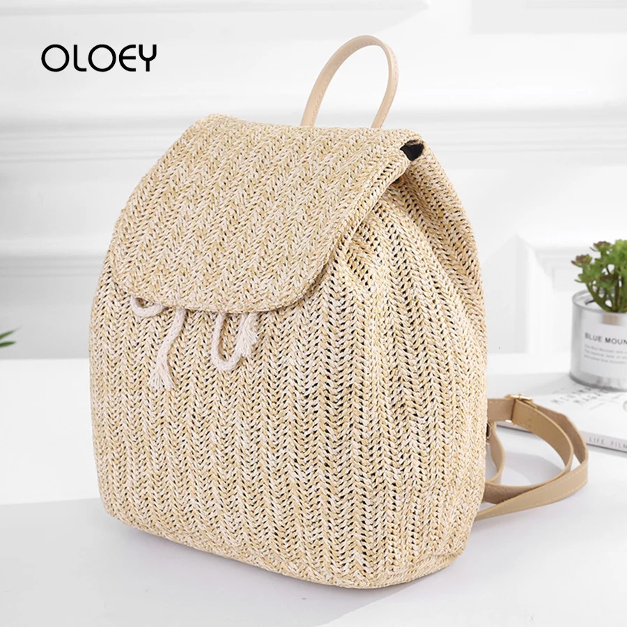 Fashion Straw Woven Backpack Women Shoulder Bags Summer Teenage Girl Quality Bagpacks Female Travel Bag Books Rucksack Mochila 250120