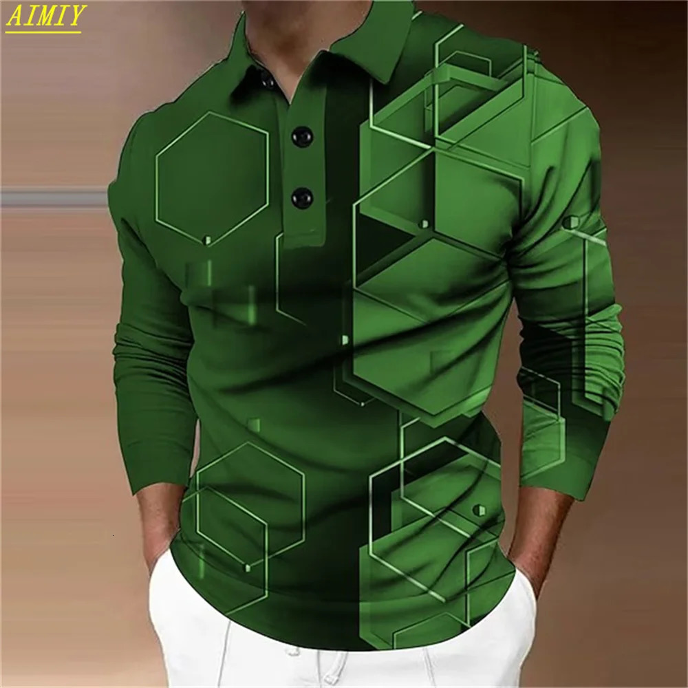 Mens long sleeved polo shirts golf shirts graphic printed clothing transition 3D printed outdoor long sleeved comfortable tops 250118