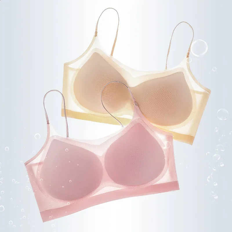 Womens Ice Silk Beautiful Back Seamless Ultra Thin Bra Wireless Solid Vest with Padded Inside Wear Sling Invisible Brassiere 250122
