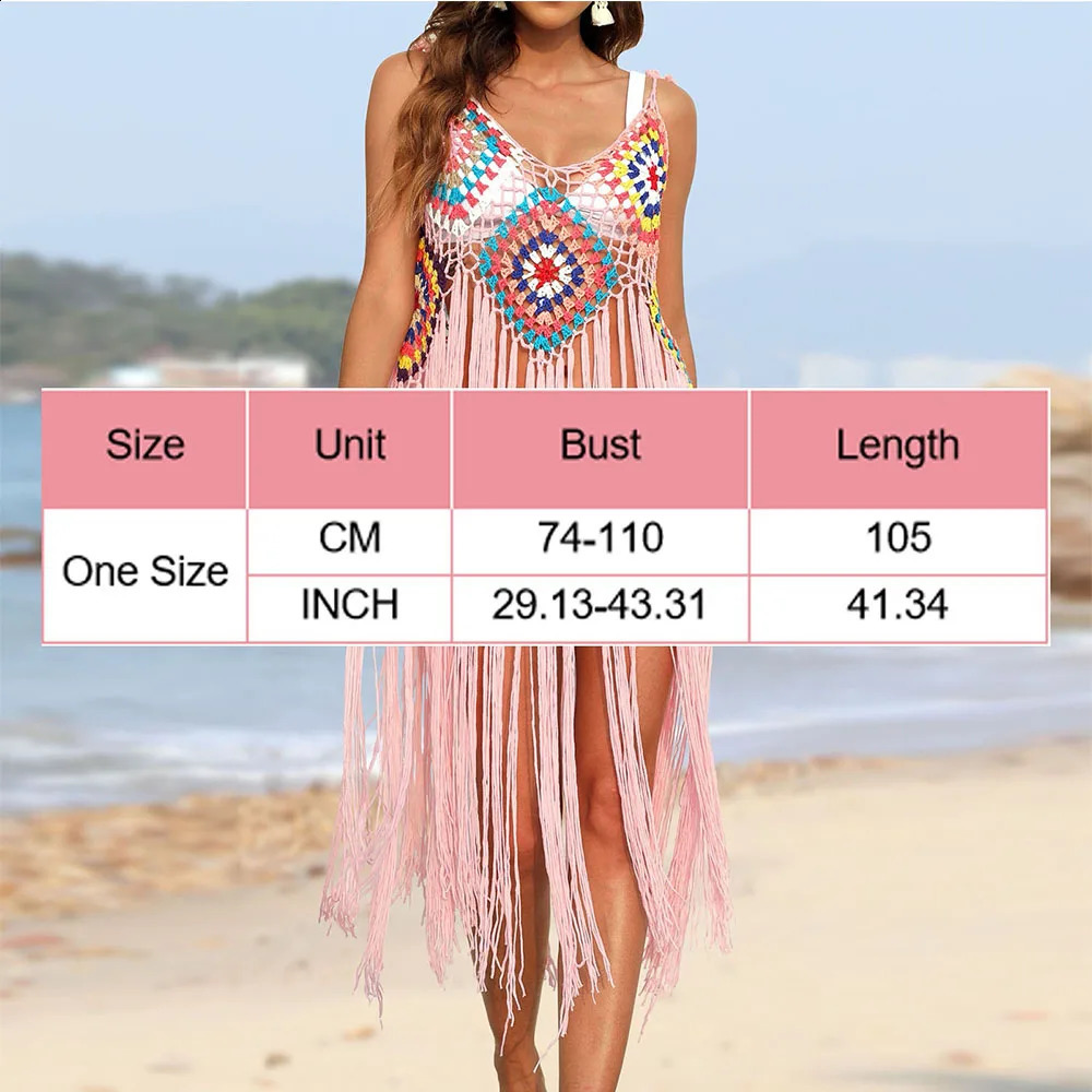 WomenS CoverUps Dress Fashion VNeck Ethnic Print Hollowed Pullover Trend Tassel Breathable Beach Bikini Cover Up 250120