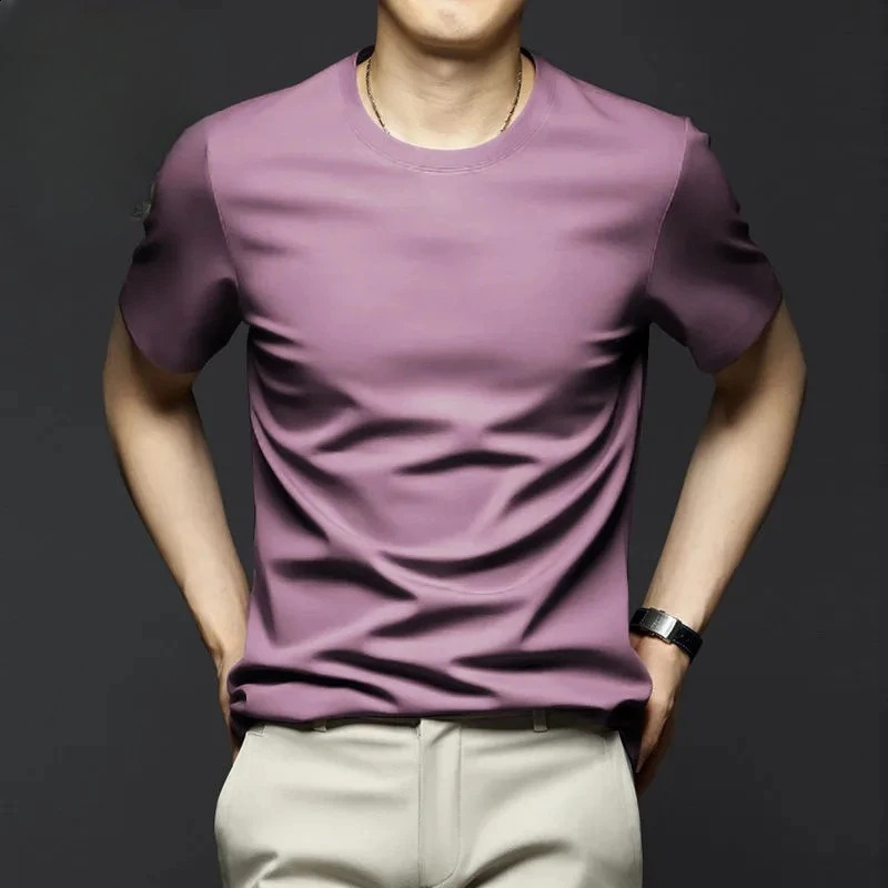 Minglu Modal Summer Mens Tshirts High Quality Short Sleeve Solid Color Round Collar Simple Casual Male Tees Plus Size 5XL 250122