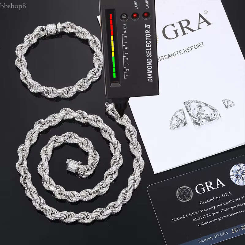 Hip Hop Jewelry Chains White Gold plating S Sterg sier Iced Out Moissanite Stone Twisted Rope Chain Necklace for Men