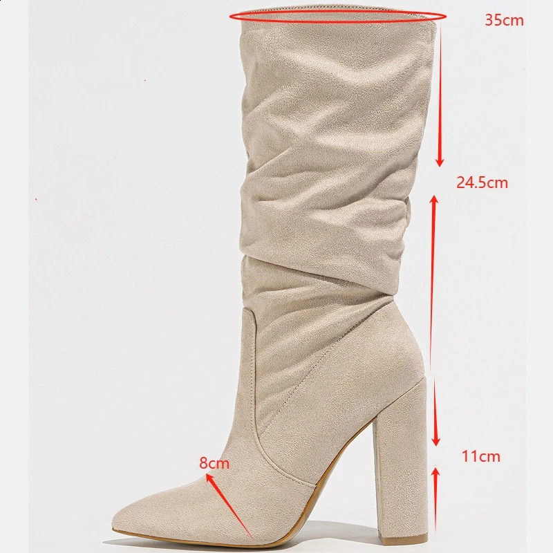 AIYUQI pointed toe womens high heel boots midtube spring female fashionable pleated women heels 250117