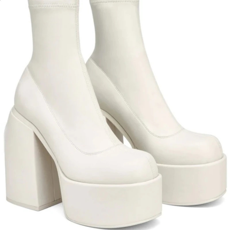 Designer Ankle Boots for Women Spring Autumn Brand Woman Heels Platform Chunky Solid PU Shoes Sexy High 250117