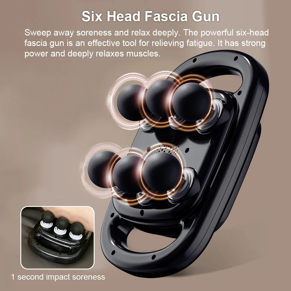 Fascia Gun Muscle Massager Six Heads High Frequency Neck Waist Massage Machine Shoulder Professional 250108