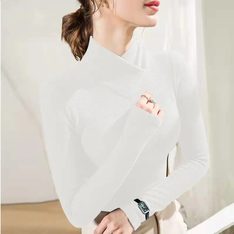 De Rong Half High Collar Underlay Top AutumnWinter Overlay Thick Warm Long Sleeve Tshirt for Women 250114