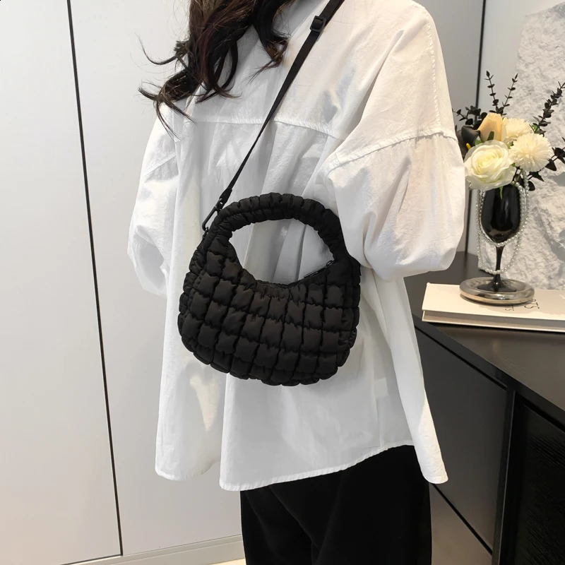 Women Puffer Tote Bag Pleated PU Leather Cloud Bubbles Hobo Solid Padded Bag Removable Strap Cute Pouch for Party Vacation 250113